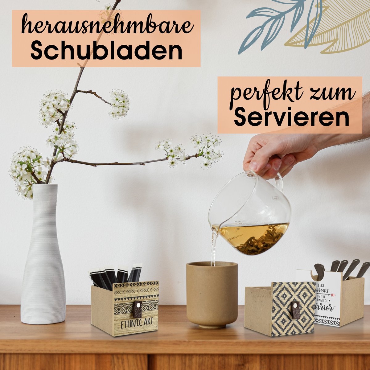 Moderne Teebeutel Aufbewahrung | aus Holz | im Boho Stil |