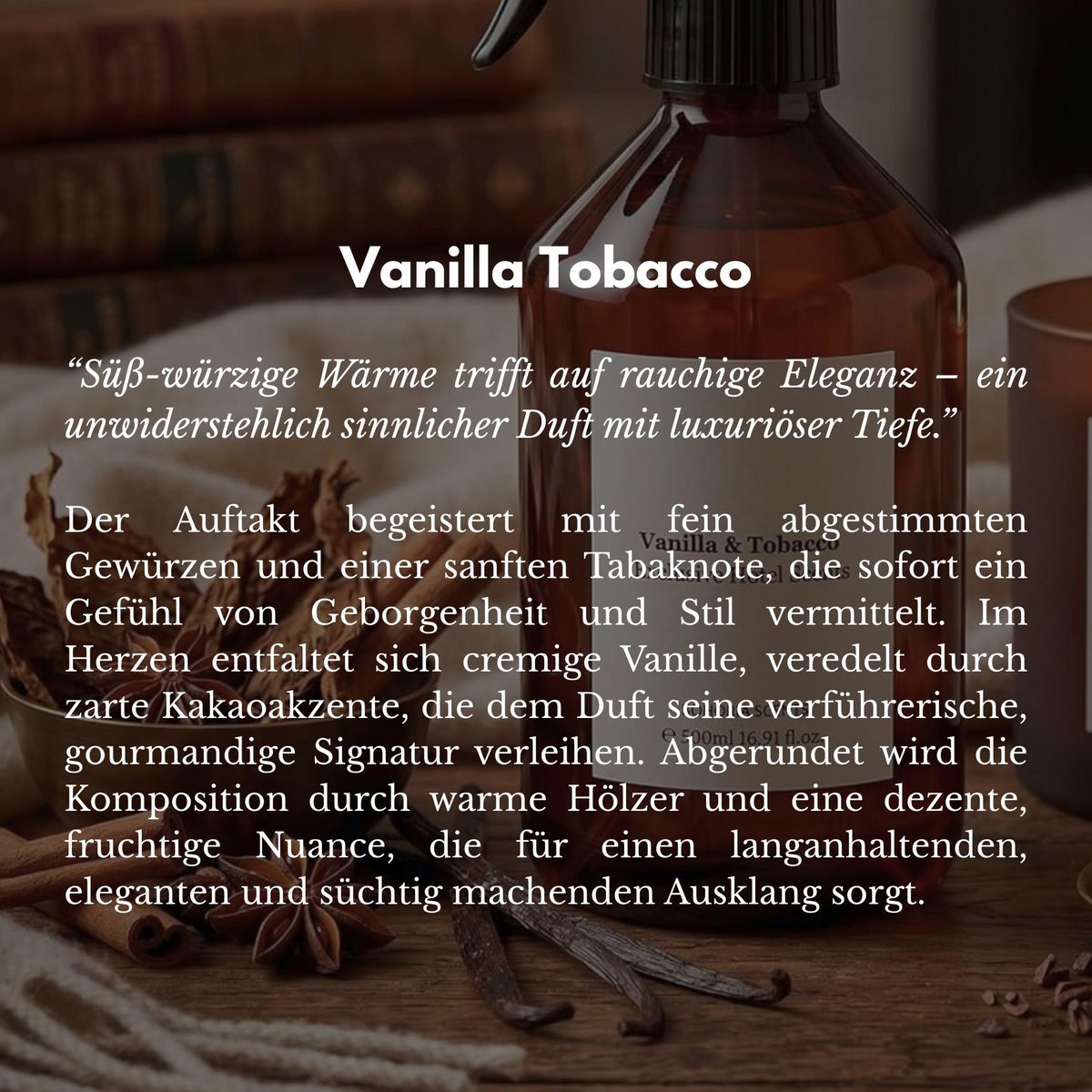 Room spray Vanilla & Tobacco 500ml vanilla, tobacco & cocoa