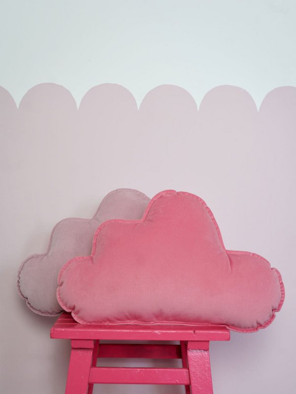 Coussin Nuage en Velours pour chambre de bébé "Rose bonbon"