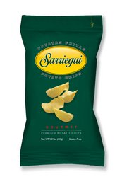 Gourmet potato chips in a 40g bag, featuring the Sarriegui brand logo and packaging design.
