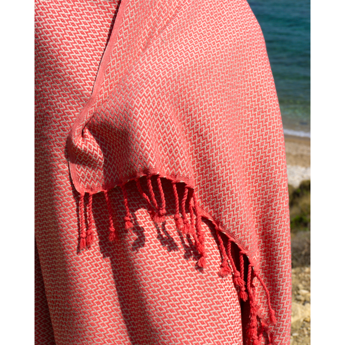Asciugamano Spa Hammam in cotone SAMOS – Senza sabbia e compatto – Fucsia / Beige - 180x100 cm