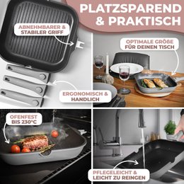 Grill Pan 28 cm, ikke -stick coating, aftagelige håndtag, induktion, ovnfestival (grå)