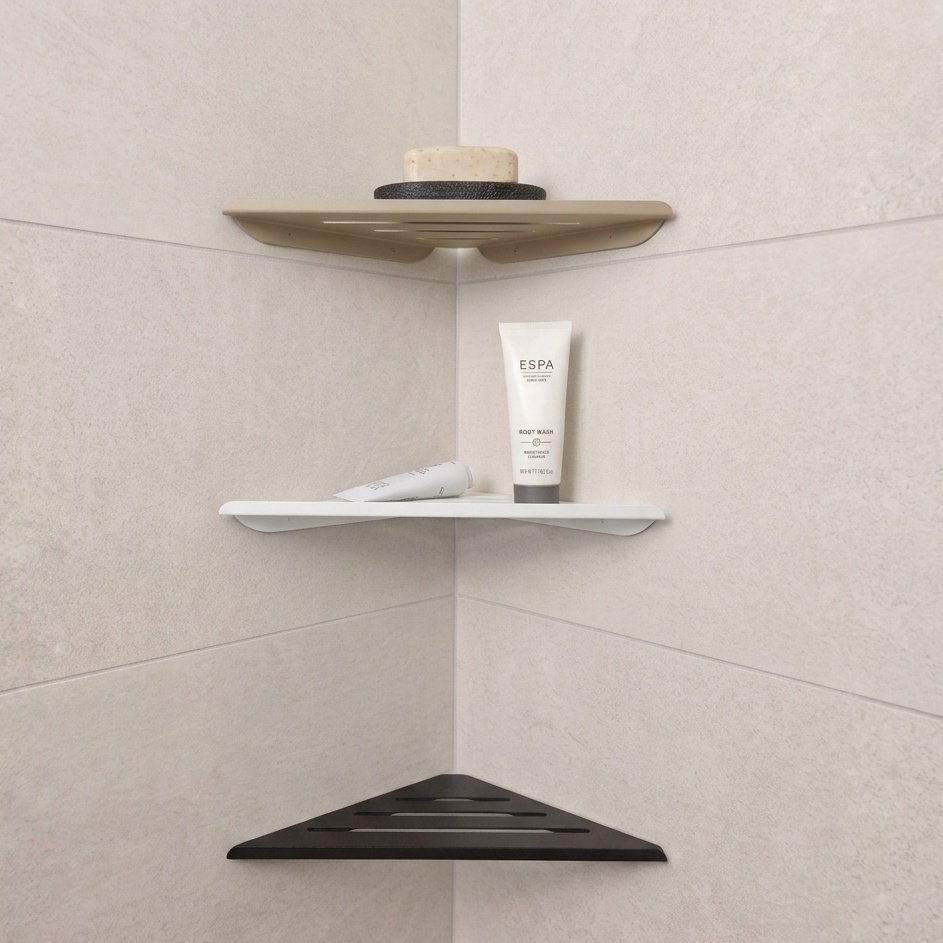 Estante de ducha esquinero de metal, beige, negro, blanco