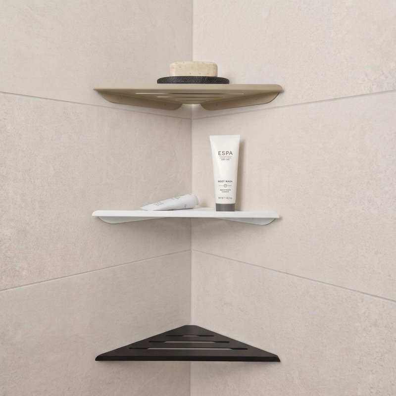 Estante de ducha esquinero de metal, beige, negro, blanco