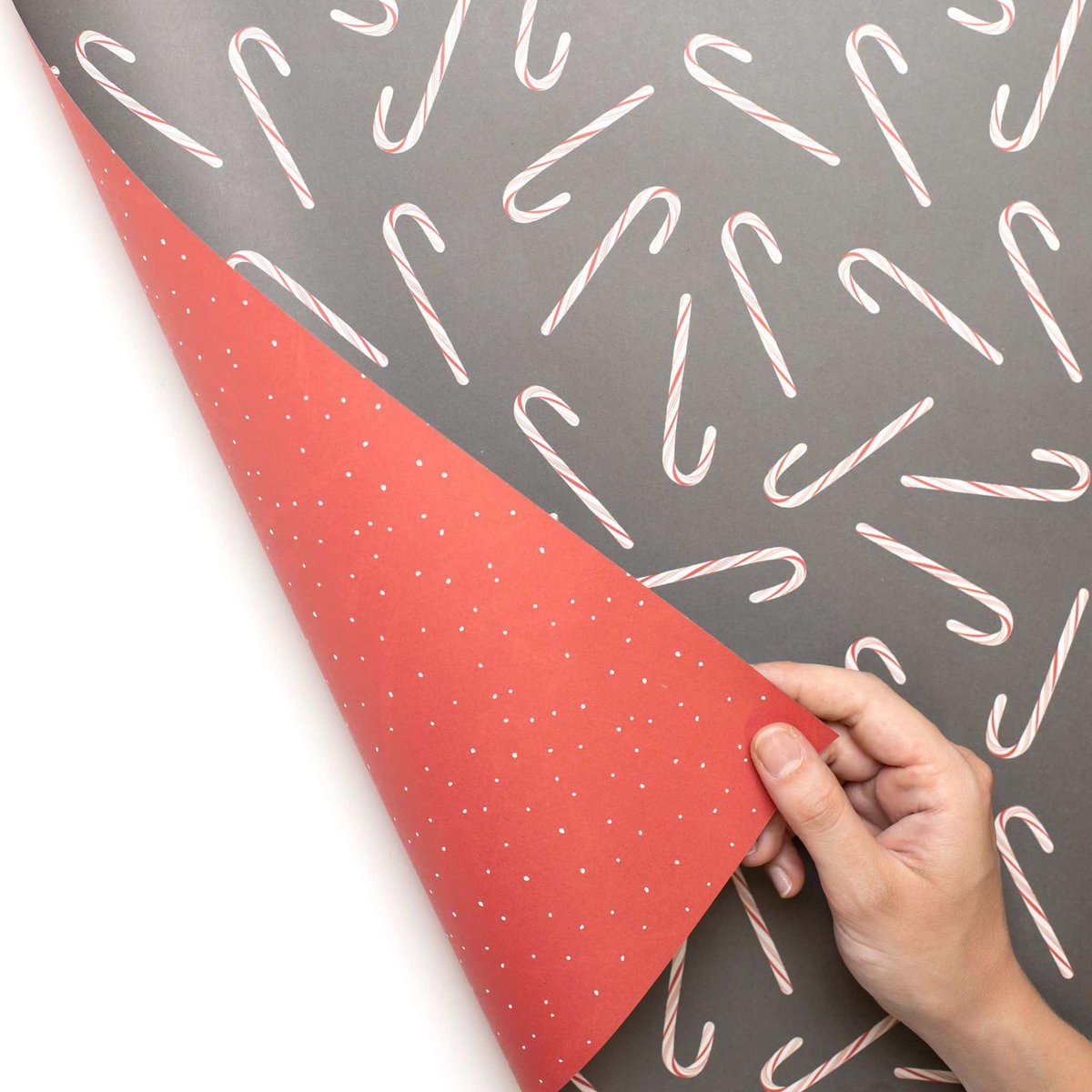 Duurzaam kerstcadeaupapier grijs en rood, rood inpakpapier "Ilex" - dubbelzijdig inpakpapier gemaakt van 100% gerecycled papier