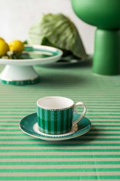 Espresso Cup & Saucer Love Birds Stripes Emerald-Green 125ml