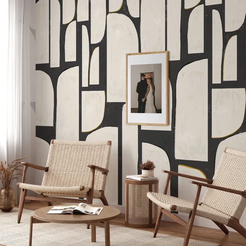 Extra groot zwart-wit abstract behang