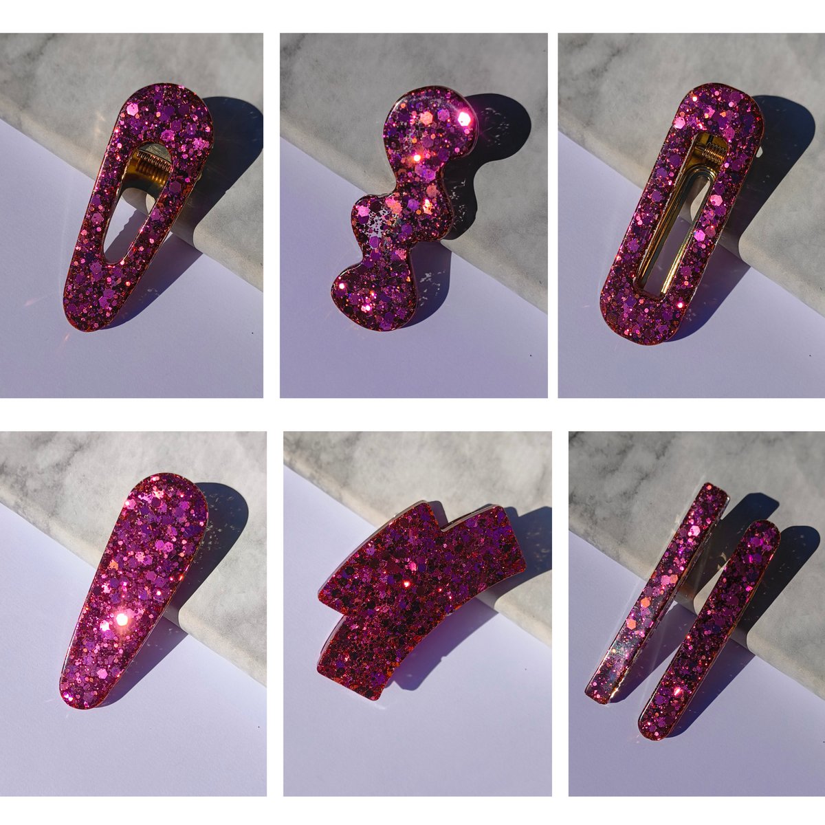 ⋒ pacchetto di clip per capelli in resina - Sakura glitter (8 articoli) ⋒