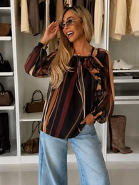 Bedrukte blouse met strikkraag en viscose voering