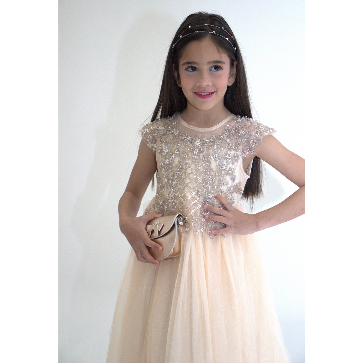 ANABELLA ceremony dress - Peach - Size: 120 cm (4/5 years)