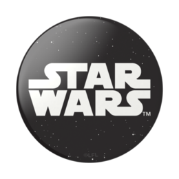  Black circular phone holder with white Star Wars logo and text. Suitable for holding and supporting mobile phones.