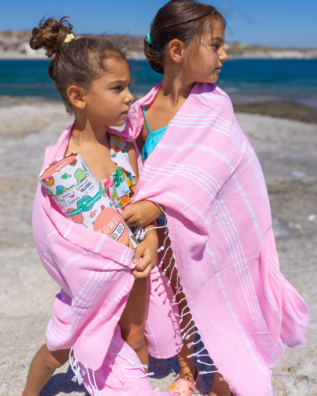 TELO TO GO IPANEMA KIDS Telo mare in cotone 180x100 cm | Senza sabbia | Rosa | con confezione regalo