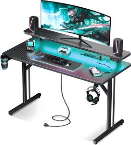 Computer Desk -  100x50x75 cm - Gaming Desk with LED Lighting - Black Carbon