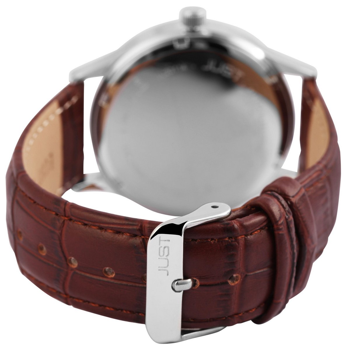 Reloj Just para hombre con correa de piel auténtica color marrón.