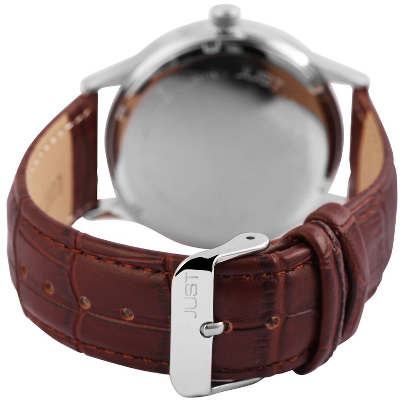 Reloj Just para hombre con correa de piel auténtica color marrón.
