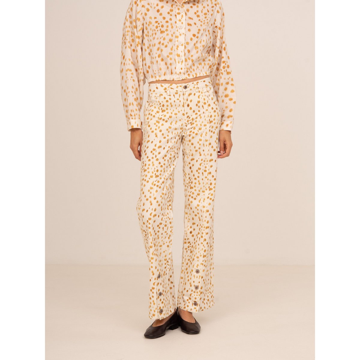 White Deer Print Denim Jeans