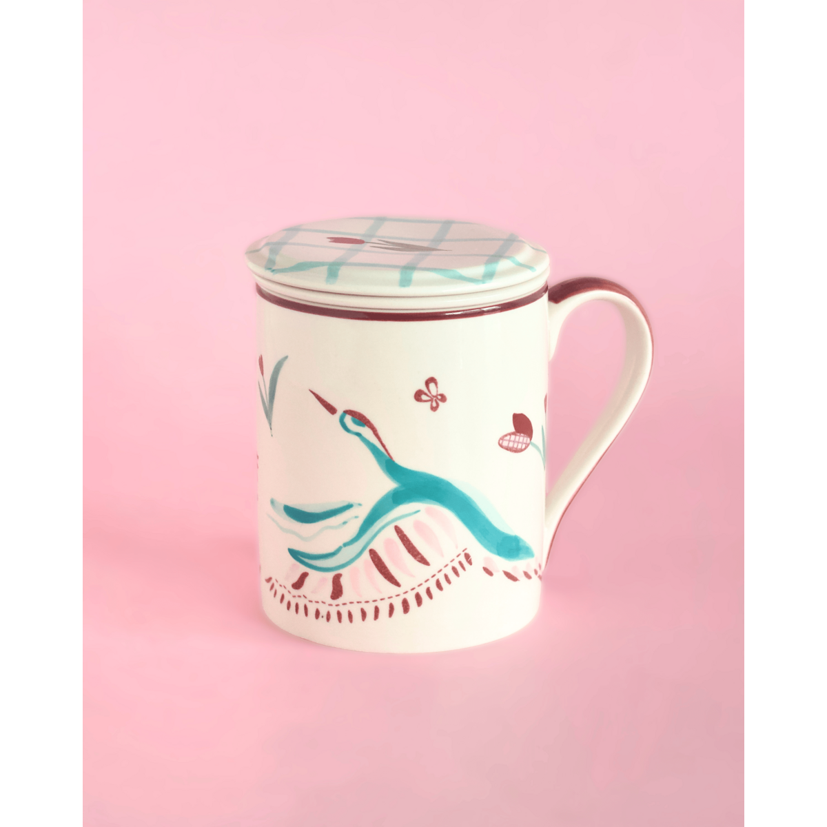 Handpainted Ceramic Mug - Infuser, Lid, 410ml