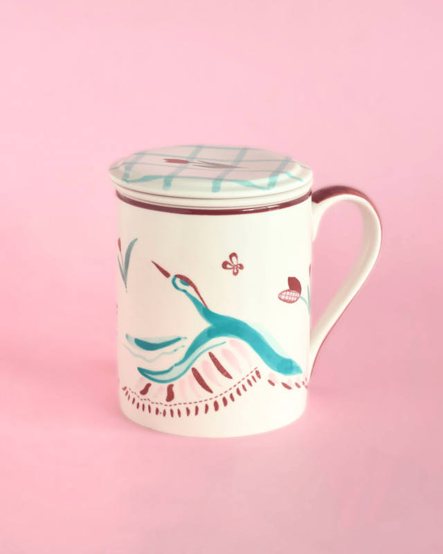 Handpainted Ceramic Mug - Infuser, Lid, 410ml