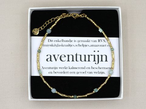 Enkelbandje Fira amazoniet en aventurijn, zilver of goud roestvrijstaal
