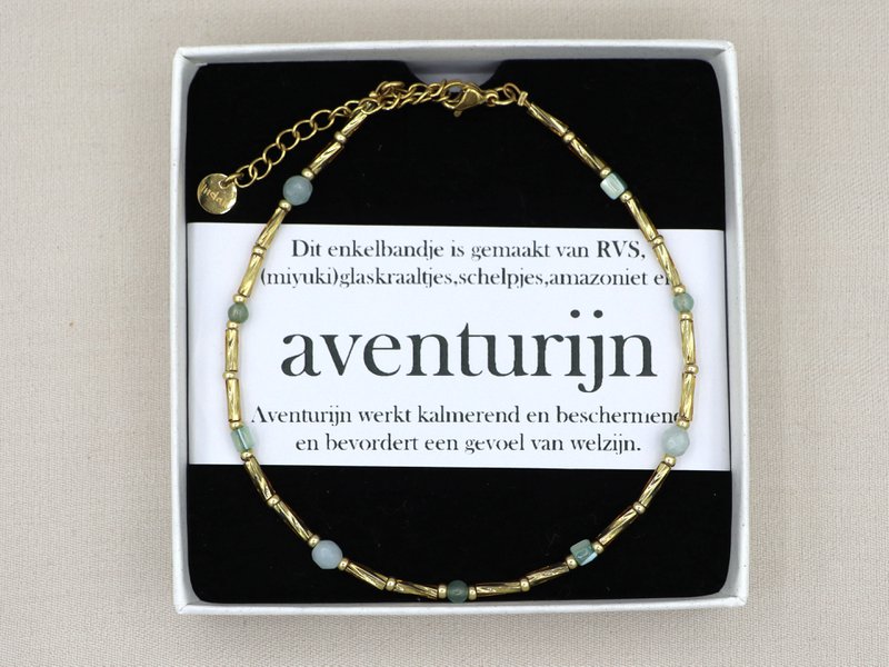 Enkelbandje Fira amazoniet en aventurijn, zilver of goud roestvrijstaal