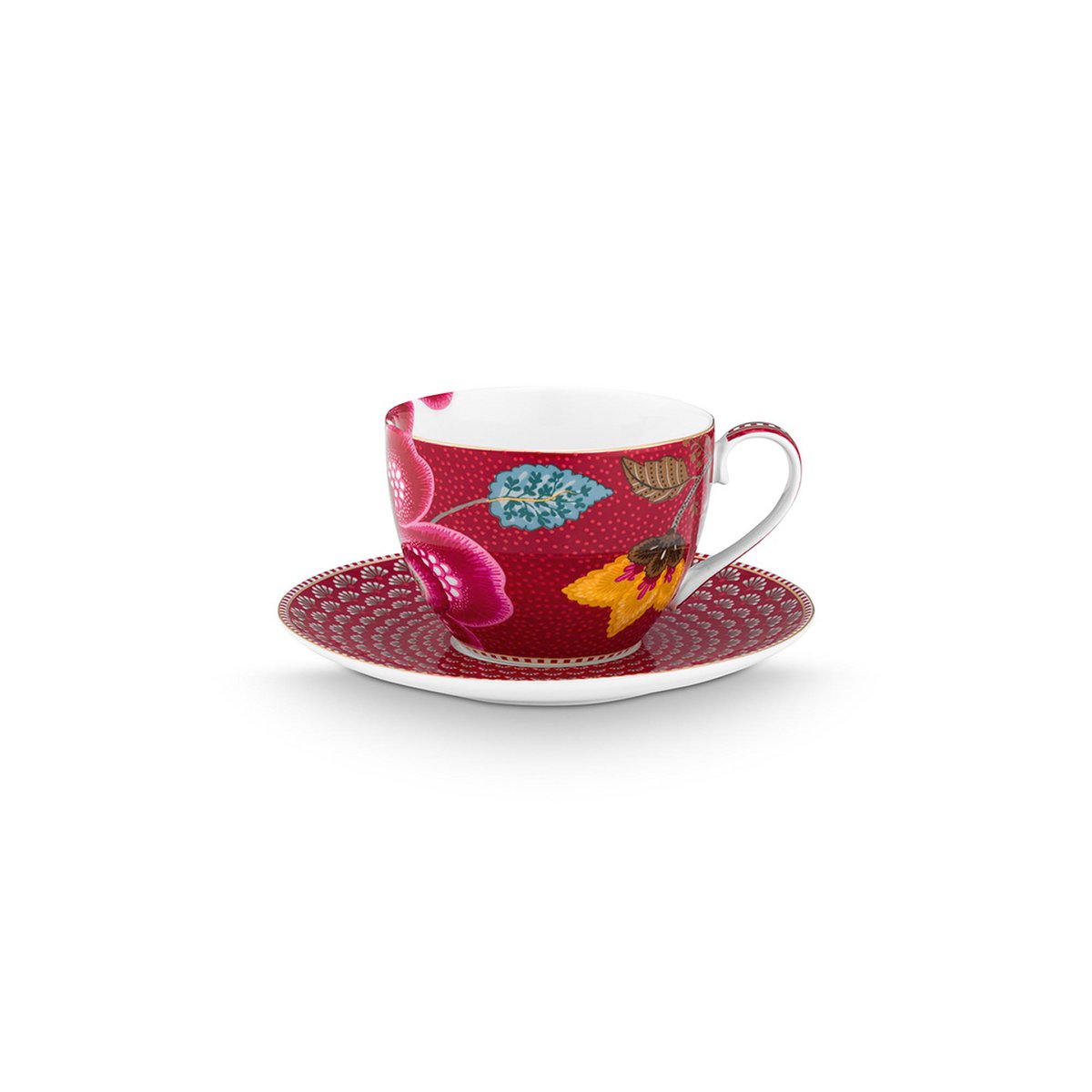 Cup and Saucer Blooming Tales Fantasy Dark Red