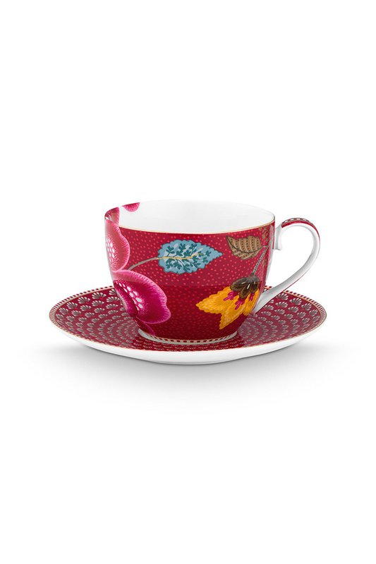 Cup and Saucer Blooming Tales Fantasy Dark Red
