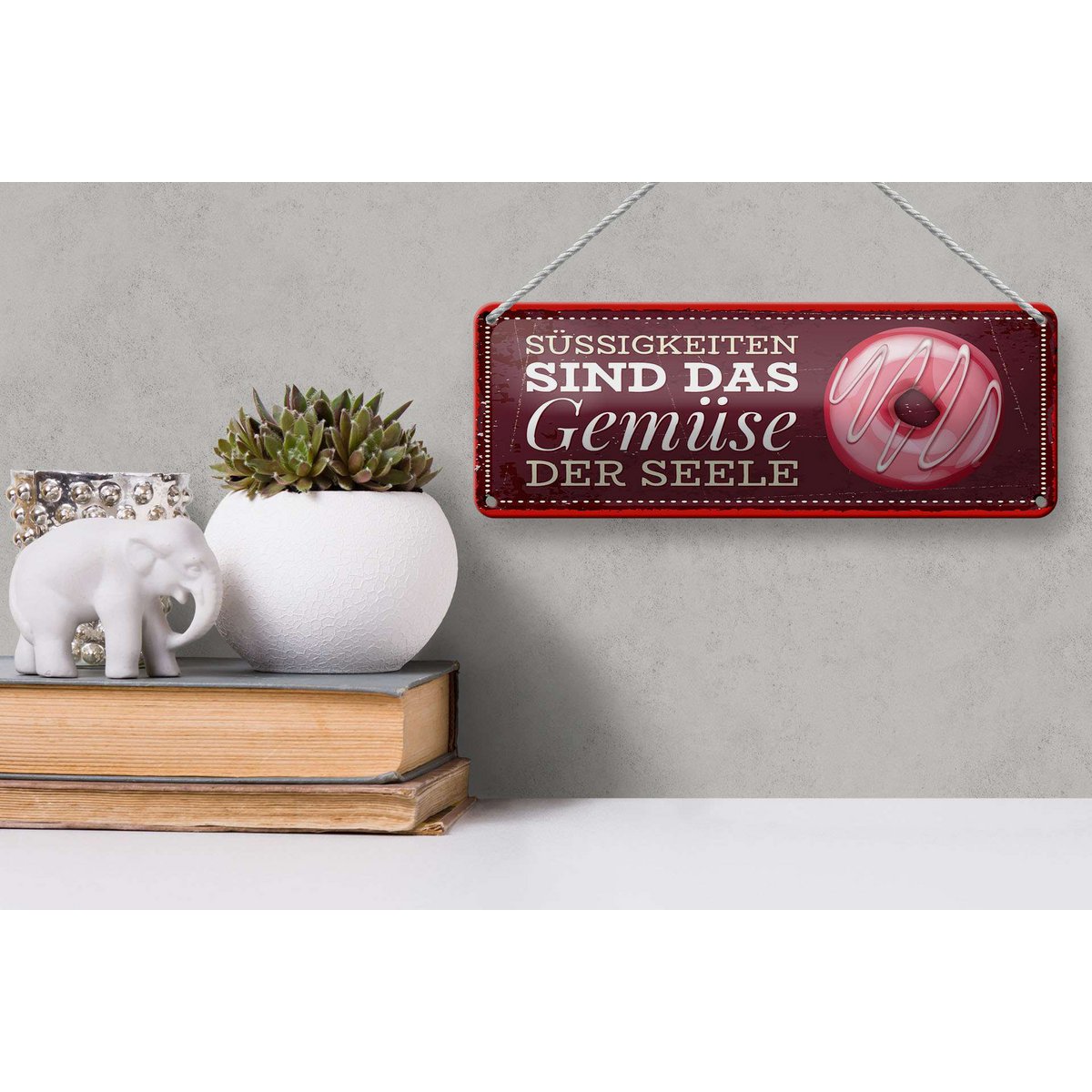 Blechschild Spruch 27x10 cm Süßigkeiten sind das Gemüse der Seele Deko Schild