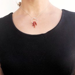 Zilveren en koraal ketting Rouge natuurlijk koraal 40cm