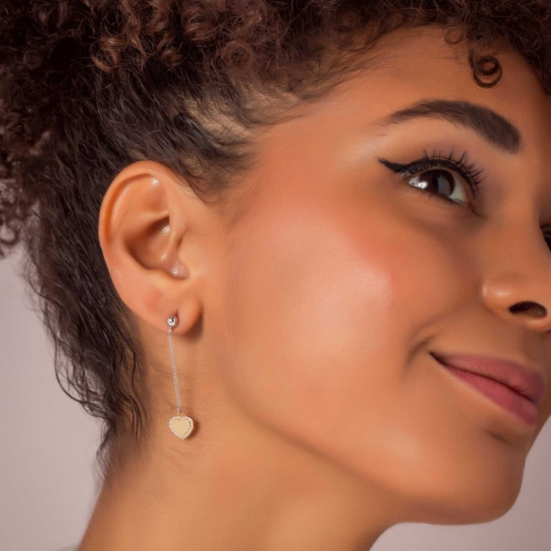 Long Bicolor Heart Cube Earrings