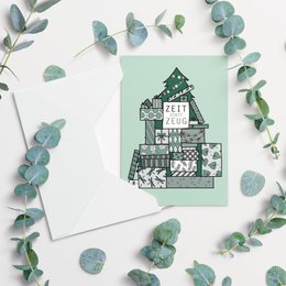 Folding card time instead of stuff, pile of presents with Christmas tree