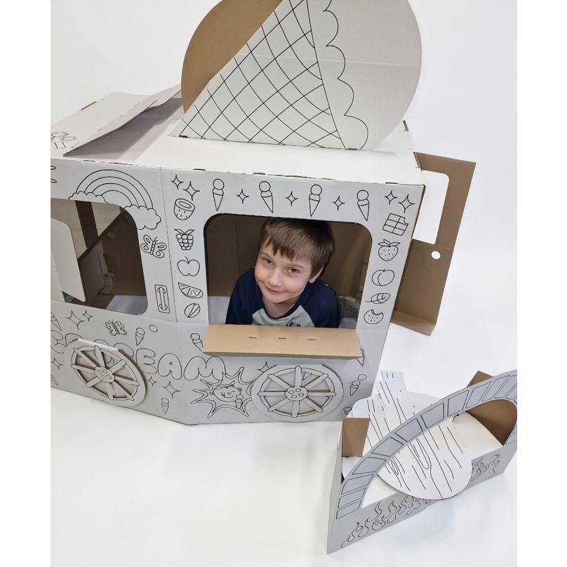 Speelhuis Food Truck Kartonnen speelhuis voor kinderen – DIY Bouwen & Kleuren 3+