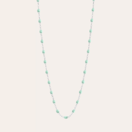  Water green silver resin necklace with beaded chain.