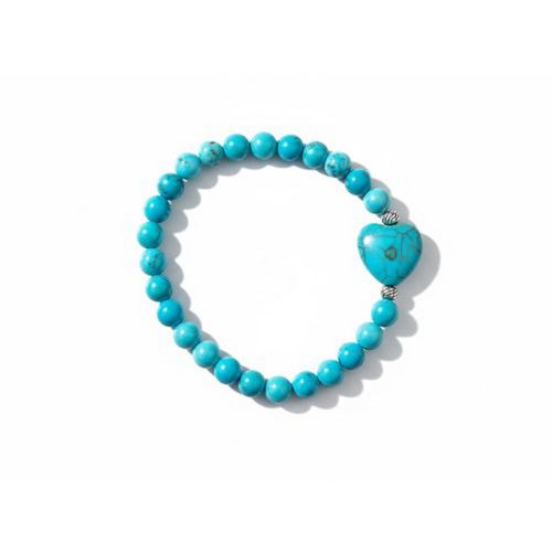 Dames armband Turquoise 6 mm met hart