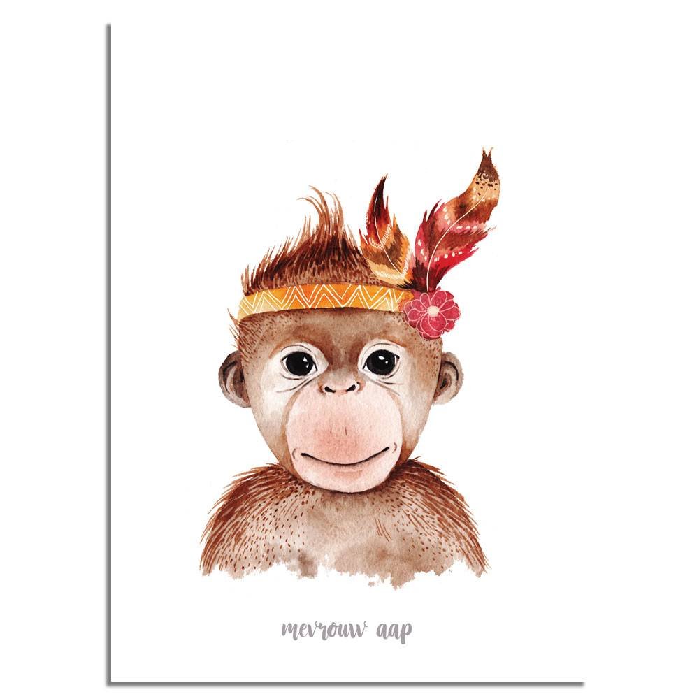 Mrs Monkey - Kinderzimmerplakat - Babyzimmerplakat - Wanddekoration