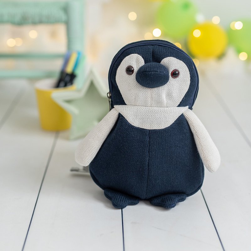Mochila Pingüi de algodón 100% azul 30X17X21cm