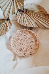 Round cork tray, natural beige speckled texture, minimalist boho style, decorative home accent
