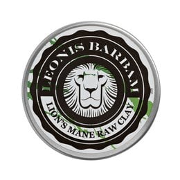 Raw, natural clay hair wax in a round tin container with a lion logo and text "Lion's Mane Raw Clay".