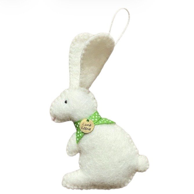 Luna-Leena Easter flat bunny hanging ornament - off-white - wool felt - handmade in Nepal