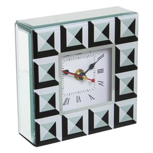 KRISTALL/HOLZ WEISS/SCHWARZ TISCHUHR 14X4,5X14CM, 1XAA NICHT ENTHALTEN ST12578