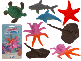 "Growing sea animals figures: turtle, shark, starfish, octopus, crab in assorted colors, expandable toy set"