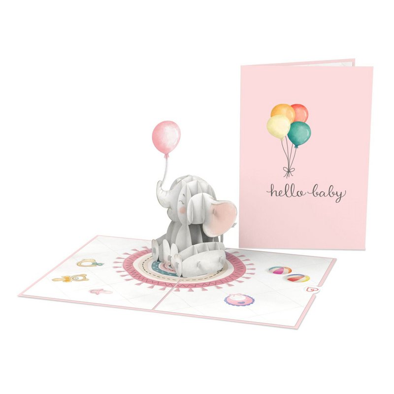 Baby elefant (lyserød) pop-up kort