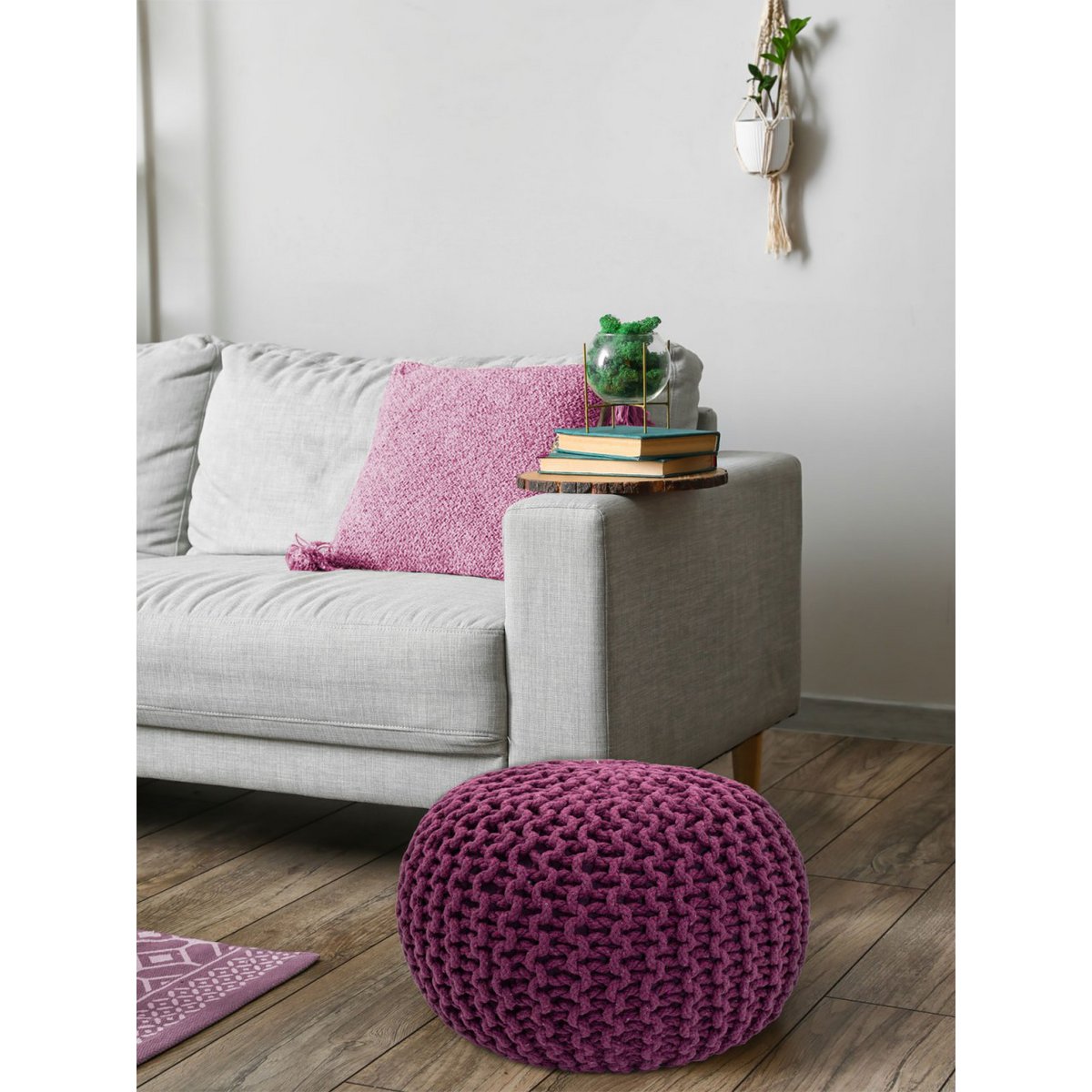 Pouf Ø 55 h 37 h 37 tabouret de tricot siège de planche de sol de pouf durable