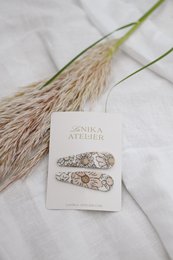 Boho grå blomstrede hårspænder, efterårsstil
