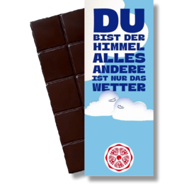  Dark chocolate bar with text "Du bist der Himmel alles andere ist nur das Wetter" (You are the sky, everything else is just the weather) and a snowflake icon.
