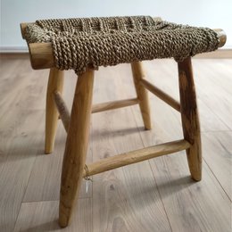 Skammel I TEAK OG BEIGE REB