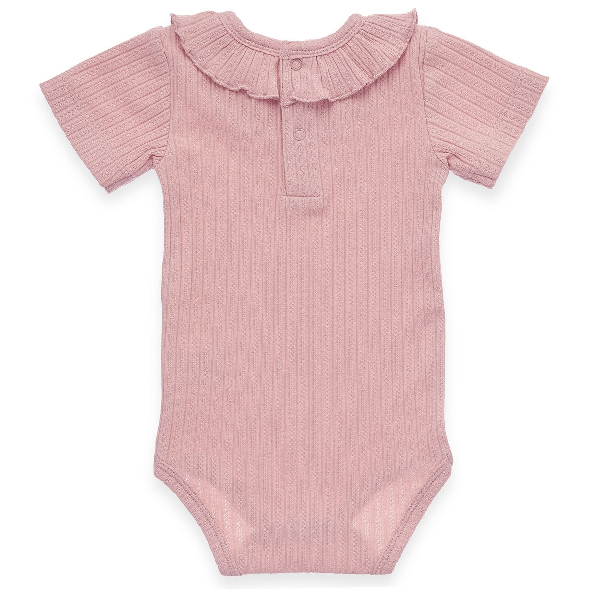 Baby lichaam kort -arm - met gegolfde decoratie op de nek en Ajour Jersey - Pink