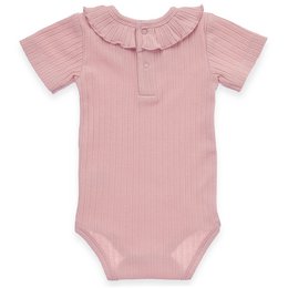 Baby lichaam kort -arm - met gegolfde decoratie op de nek en Ajour Jersey - Pink