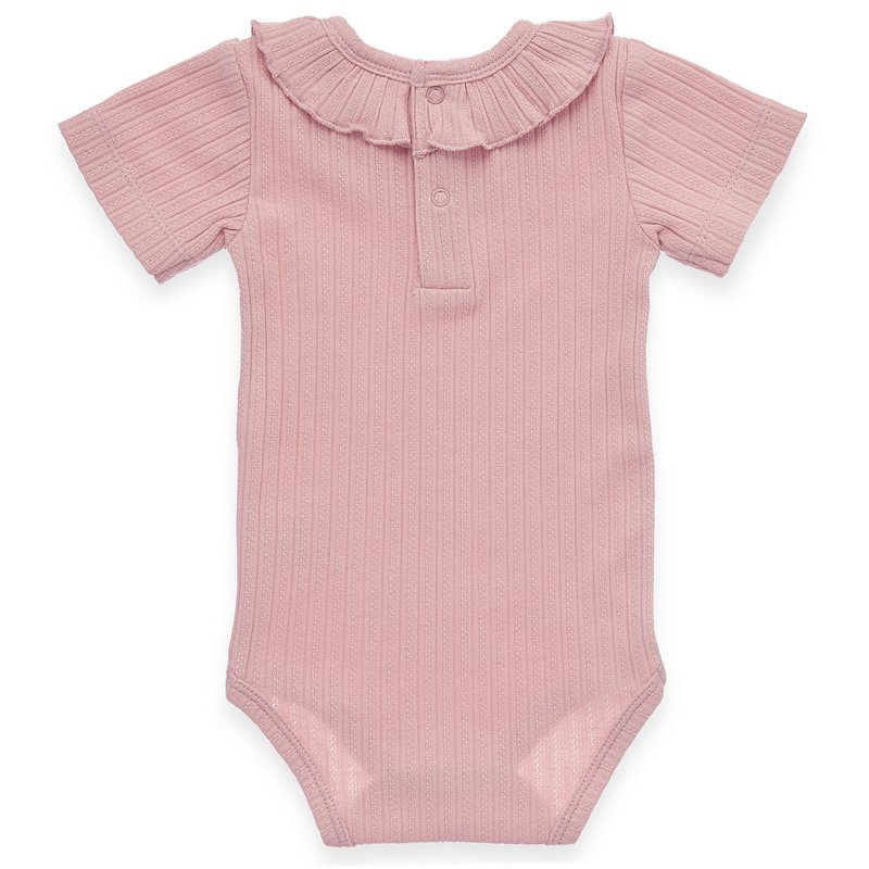 Baby lichaam kort -arm - met gegolfde decoratie op de nek en Ajour Jersey - Pink