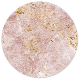 Round wall decor in pink marble with gold accents, available in multiple sizes. Suitable for modern or minimalist home decor.