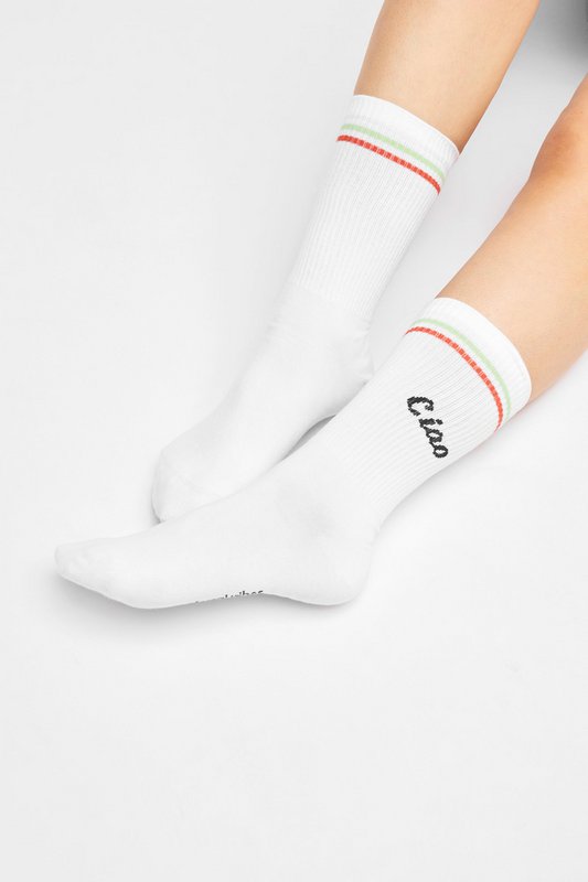 Chaussettes bio Ciao - chaussettes de tennis blanches avec lettrage et rayures